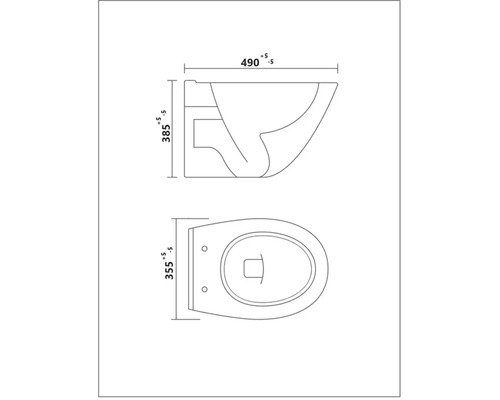 Technische Zeichnung einer wandhängenden Toilette mit Maßangaben.