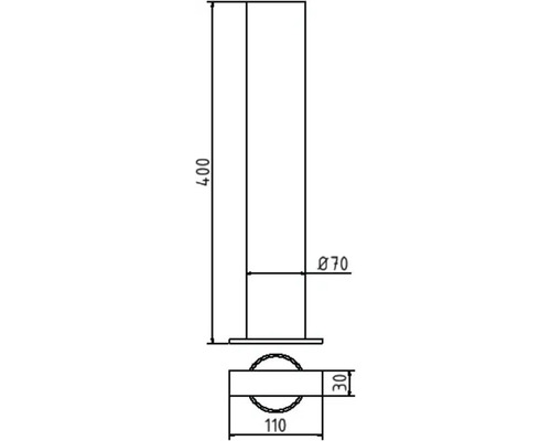 Technische Zeichnung eines Zylinders mit den Maßen 400 mm Höhe und 70 mm Durchmesser