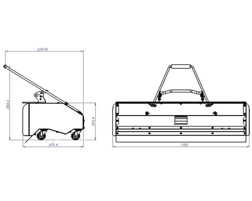 Technische Zeichnung eines Aschewagens mit Maßen