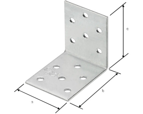 Winkelverbinder mit Löchern und den Maßen a, b und c