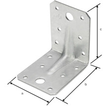 Winkelverbinder aus Metall mit Löchern und den Maßen a, b und c