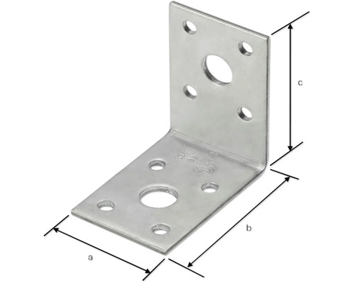 Winkelverbinder aus Metall mit Löchern und Maßangaben