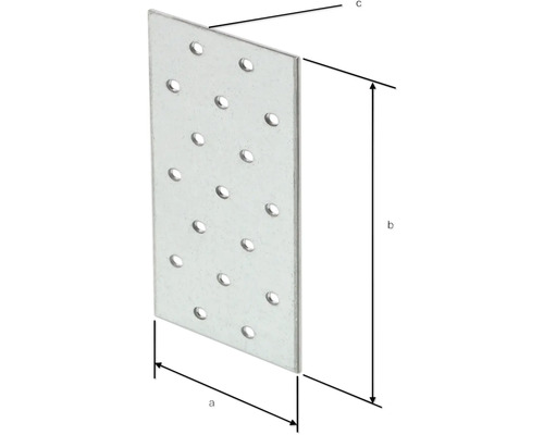 Lochblechverbinder mit Bohrlöchern und Maßangaben a, b und c