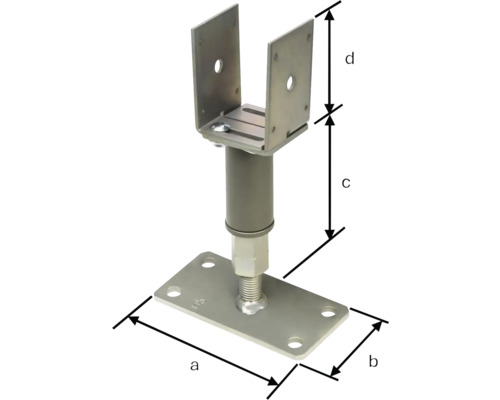 Verstellbarer Pfostenträger mit Maßangaben