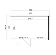 Grundrisszeichnung eines Gartenhauses mit Maßangaben