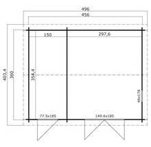 Grundrisszeichnung eines Gartenhauses mit Maßangaben