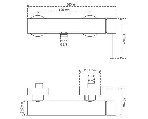 Technische Zeichnung eines Wasserhahns mit Maßangaben.