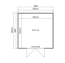 Grundriss eines Gartenhauses mit Maßangaben