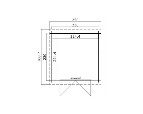 Grundriss eines Gartenhauses mit Maßangaben