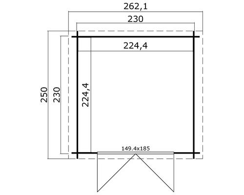 Grundriss eines Gartenhauses mit Maßangaben