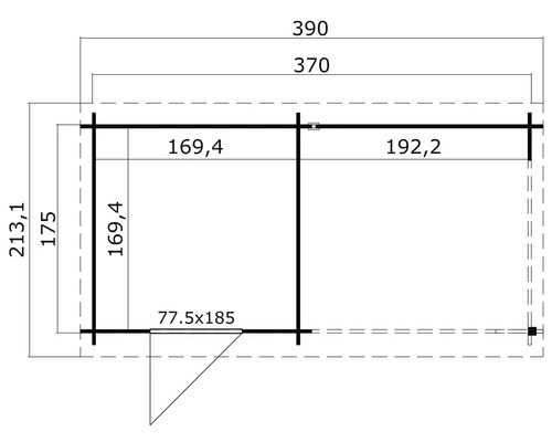 Grundriss eines Gartenhauses mit Maßangaben