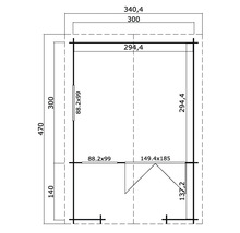 Grundriss einer Gartenlaube mit Maßangaben