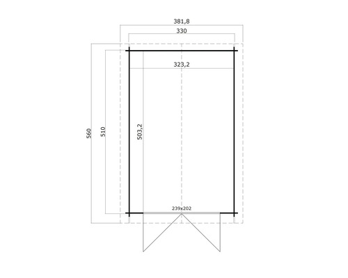 Grundriss eines Gartenhauses mit Maßangaben