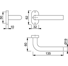 Technische Zeichnung eines Türgriffs mit Maßangaben