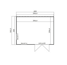 Grundrisszeichnung eines Gartenhauses mit Maßangaben