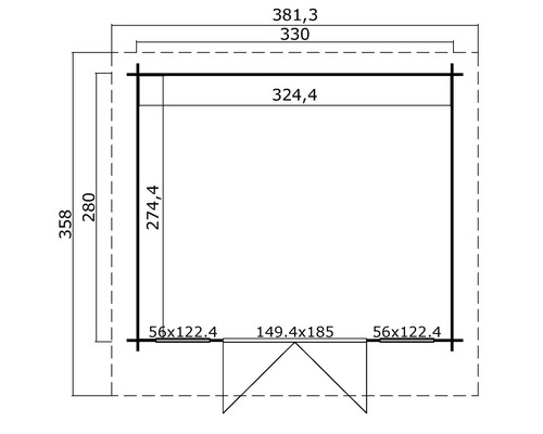 Grundriss eines Gartenhauses mit Maßangaben