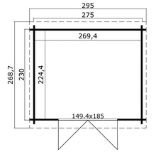 Grundrisszeichnung eines Gartenhauses mit Maßangaben