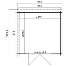 Grundriss eines Gartenhauses mit Maßangaben