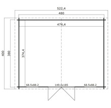 Grundrisszeichnung eines Gartenhauses mit Maßangaben