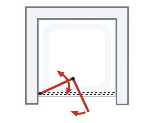 Darstellung einer Duschkabine mit Bewegungspfeilen