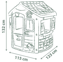 Illustration eines Spielhauses mit den Maßen 132 cm Höhe, 115 cm Breite und 123 cm Tiefe.