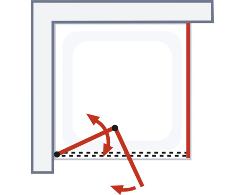 Illustration einer schwenkbaren Duschwand zur Montage