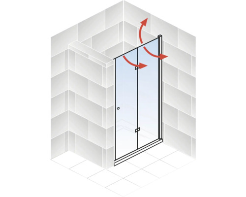 Illustration einer Duschkabine mit Pfeilen, die die Funktion der Belüftung darstellen