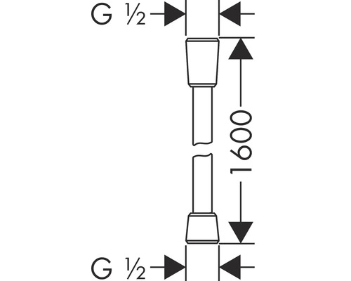Technische Zeichnung eines Anschlussstücks mit den Maßen 1600 und G 1/2