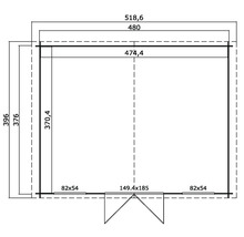 Grundriss eines Gartenhauses mit Maßangaben