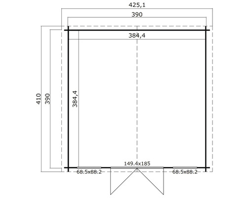 Grundriss eines Gartenhauses mit Maßangaben