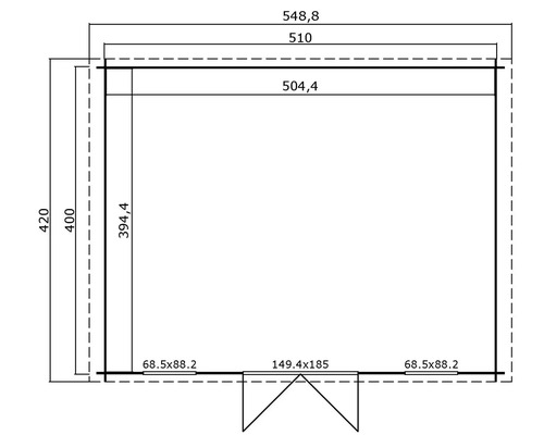 Grundriss eines Gartenhauses mit Maßangaben