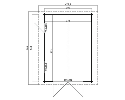 Grundriss eines Gartenhauses mit Maßangaben
