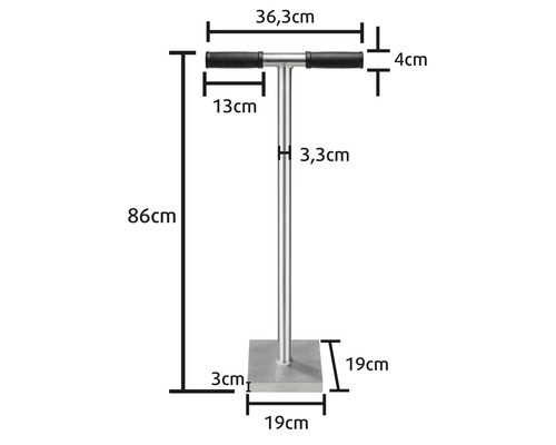 Abbildung mit Maßangaben eines Bodeneinschlaggerätes