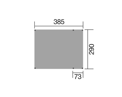 Technische Zeichnung eines Rechtecks mit den Maßen 385 x 290 Millimeter