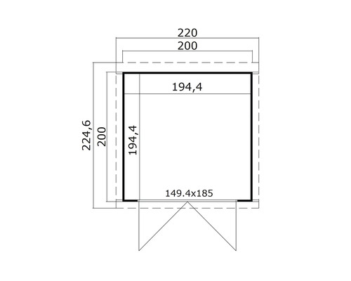 Abmessungen eines Gartenhauses mit Tür