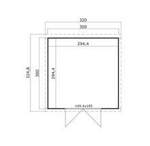 Grundrisszeichnung eines Gartenhauses mit Maßangaben