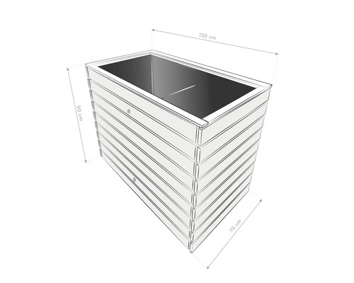 Abbildung eines Pflanzkastens mit den Maßen 130 x 70 x 90 cm.