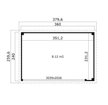Grundrisszeichnung mit Maßen für ein Gartenhaus
