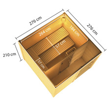 Saunahaus Karibu Zirkon 1 ohne Ofen mit Vorraum und Holztüre mit Klarglas