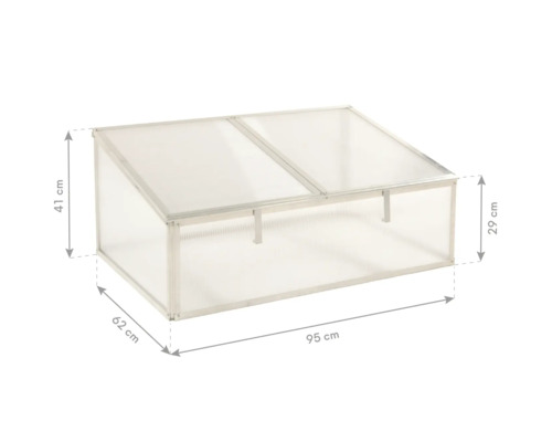 Frühbeet mit den Maßen 95 cm x 62 cm x 41 cm.