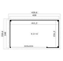 Grundrisszeichnung mit Abmessungen in Zentimetern und Flächenangabe