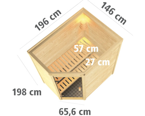 Ecksauna mit Maßangaben