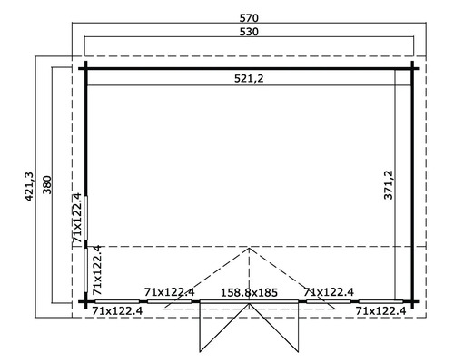 Grundriss eines Gerätehauses mit Maßangaben