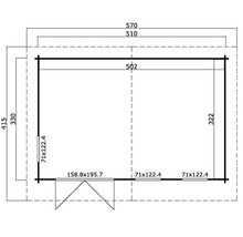 Grundriss eines Gartenhauses mit Maßangaben