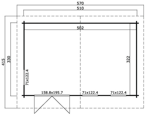 Grundriss eines Gartenhauses mit Maßangaben
