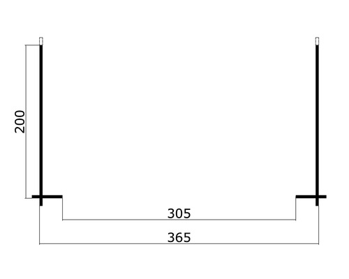 Technische Zeichnung eines Metallprofils mit den Maßen 200, 305 und 365.
