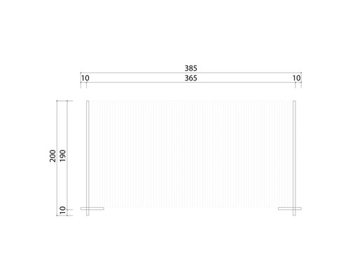 Technische Zeichnung einer Sichtschutzwand mit Maßangaben.