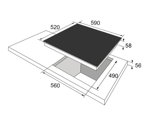 Abmessungen eines Kochfelds mit Einbauausschnitt