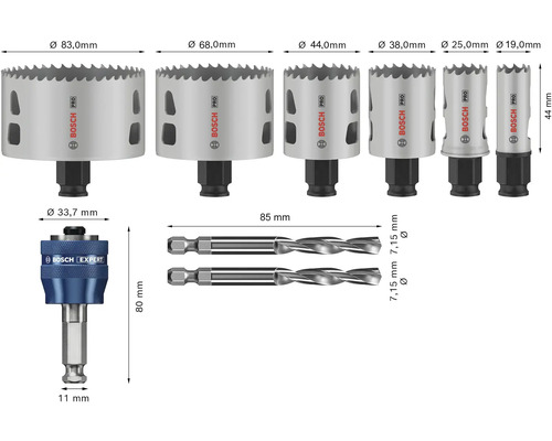 Bosch Pro Lochsägen Set mit verschiedenen Durchmessern und Bohrern