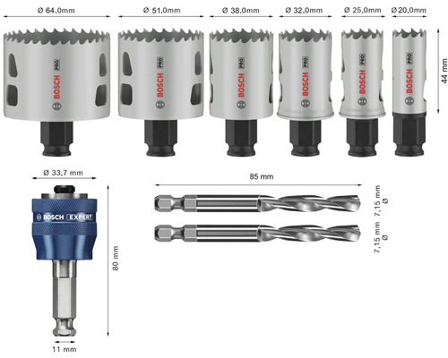 Bosch Pro Lochsägenset mit verschiedenen Größen, Bohrer und Aufnahme